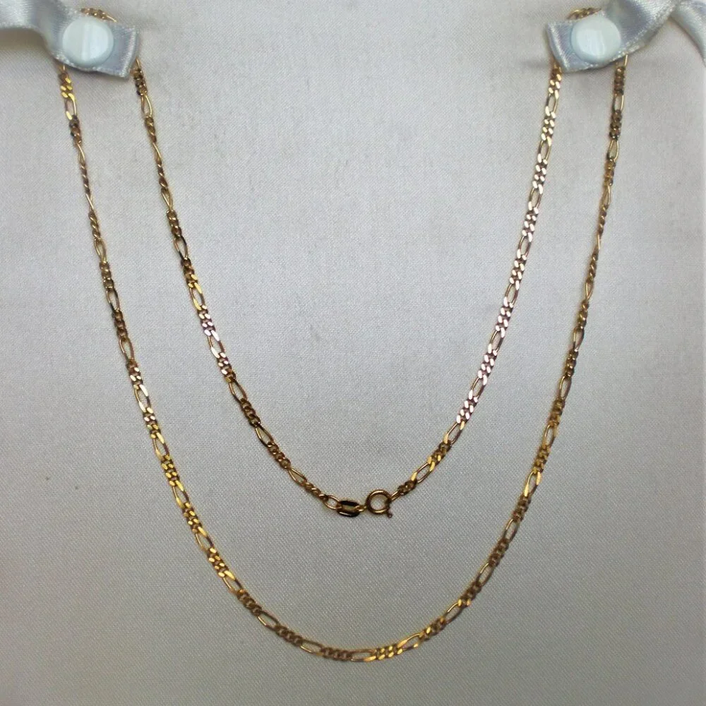 Designer Israel Solid 14K Yellow Gold Figaro Link Necklace Chain 14kt 20